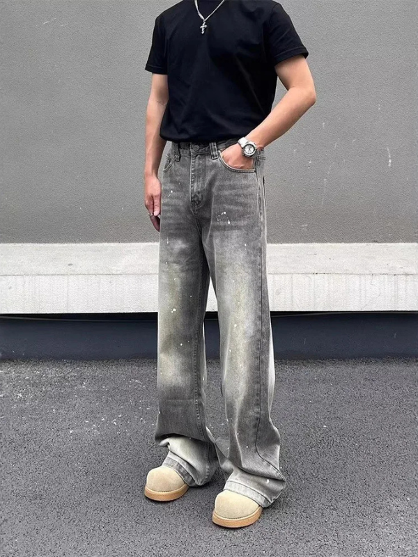Grey Splatter Washed Jeans