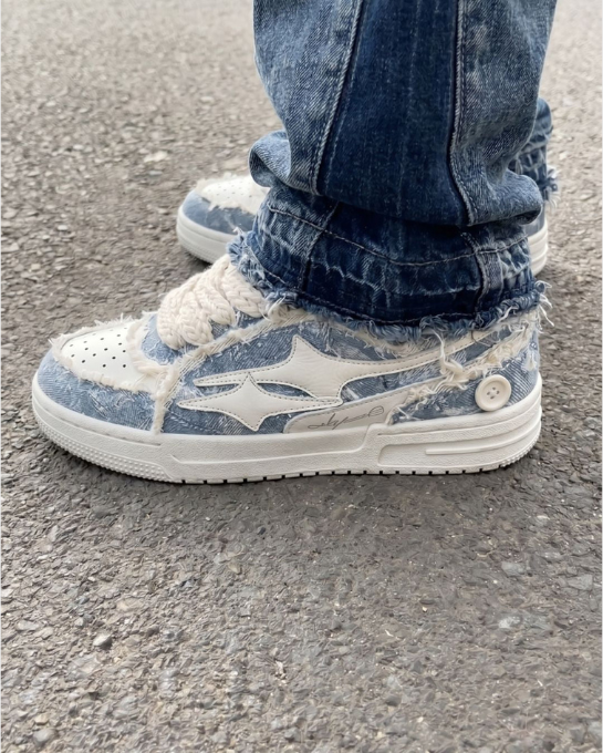 Valarni Frayed Edge Blue Sneakers