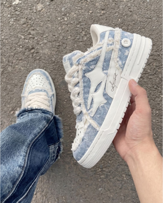 Valarni Frayed Edge Blue Sneakers