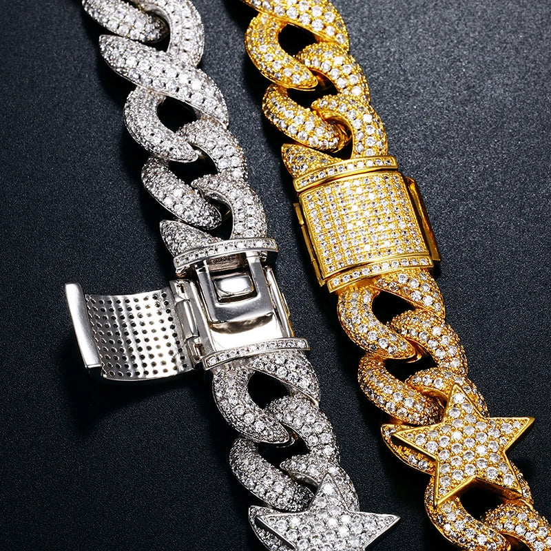 ICEOUTBOX 15mm Star Infinity symbol Miami Box Clasp Link Chain Bling Cubic Zircon Necklace Choker For Men's Hip Hop Jewelry Gift