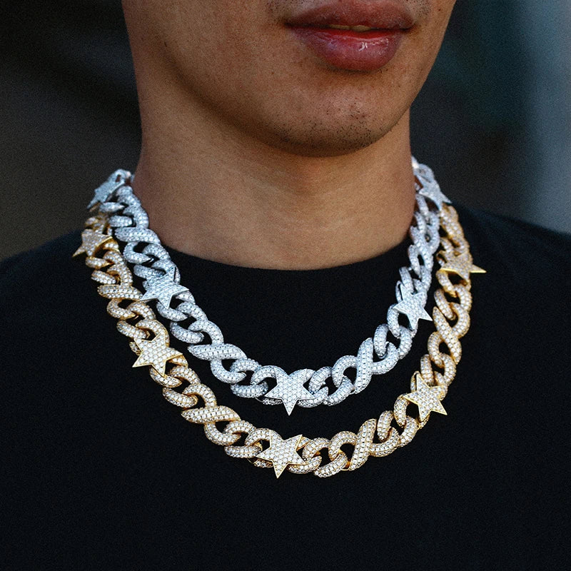 ICEOUTBOX 15mm Star Infinity symbol Miami Box Clasp Link Chain Bling Cubic Zircon Necklace Choker For Men's Hip Hop Jewelry Gift