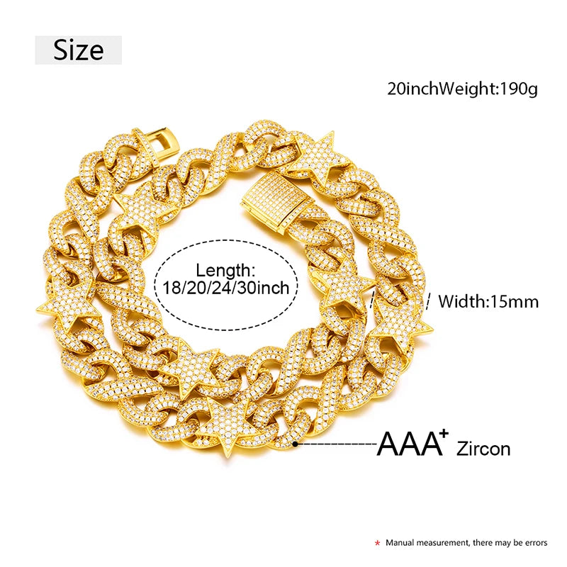 ICEOUTBOX 15mm Star Infinity symbol Miami Box Clasp Link Chain Bling Cubic Zircon Necklace Choker For Men's Hip Hop Jewelry Gift