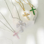 HECHENG,High Quality Crystal Shiny Zirconia Cubic Zircon Necklace Pendant Cross Jesus Christ Gold Colour Jewelry Gift for Women