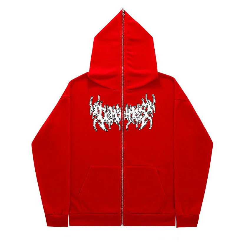 Grunge Zip Up Hoodie Streetwear Letter Printed Long Sleeved Sweatshirt Gothic Punk Y2k Autumn/Winter Men's Hoodie Men's Top