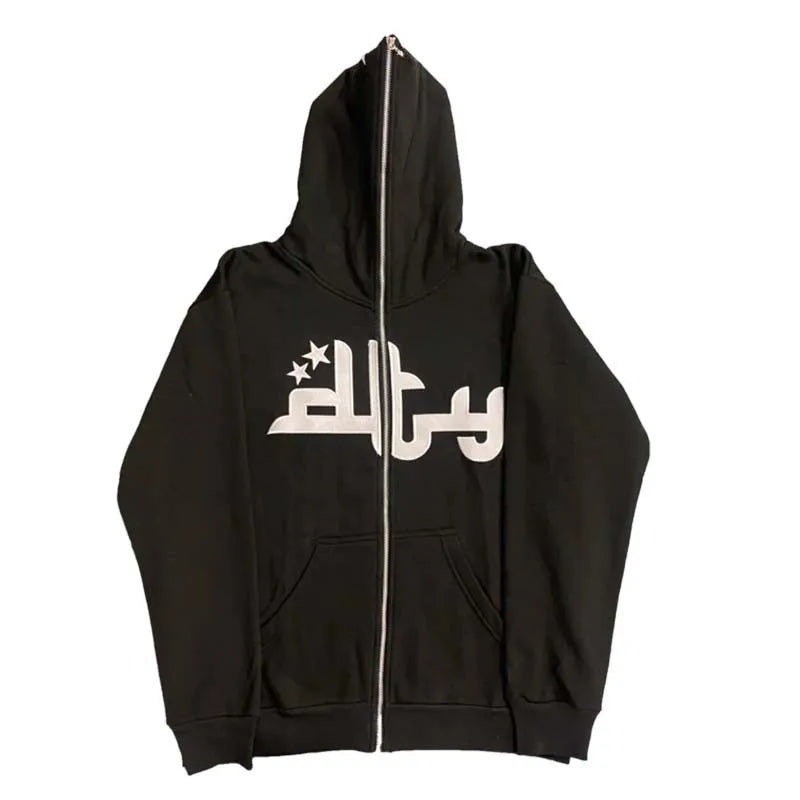 Hoodies Man American Retro Letter Printed Y2k Women Harajuku Long Sleeve Oversized Hooded Sweatshirts Y2K Casual Jacket Coats