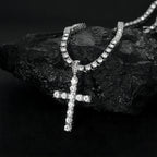 Men Women Hip Hop Cross Pendant Necklace With 4mm Zircon Tennis Chain Iced Out Exquisite Bling Jewelry Fashion Trendy Creative