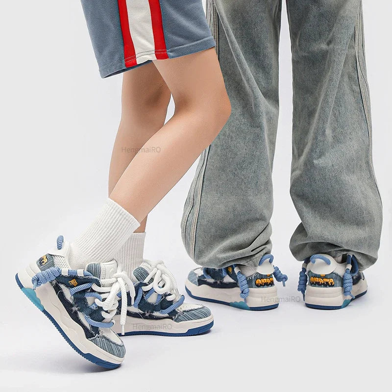 Women Shoes for Men Tennis Retro Y2K Punk Canvas Leather Skateboard Shoes Fashion Male Sneakers Couple Outdoor Sport Casual Shoe