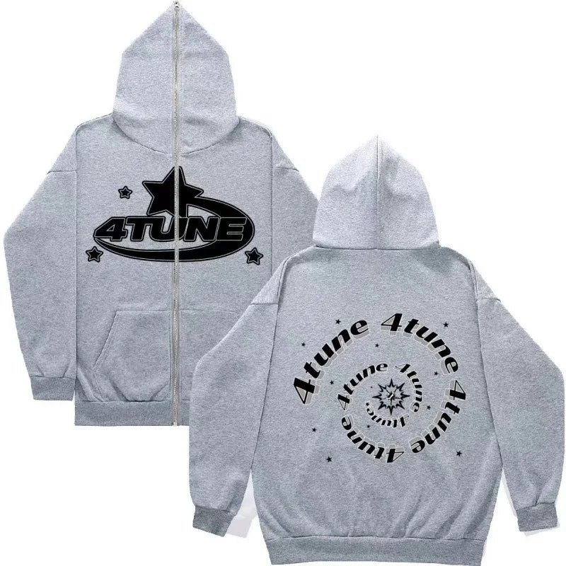 Dark Sport Hoodie Zipper Men's Large Size Couple Gothic Harajuku Streetwear Printed Loose Fit Long Sleeve Sweatshirt