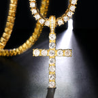 Men Women Hip Hop Cross Pendant Necklace With 4mm Zircon Tennis Chain Iced Out Exquisite Bling Jewelry Fashion Trendy Creative