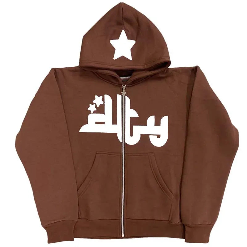 Hoodies Man American Retro Letter Printed Y2k Women Harajuku Long Sleeve Oversized Hooded Sweatshirts Y2K Casual Jacket Coats