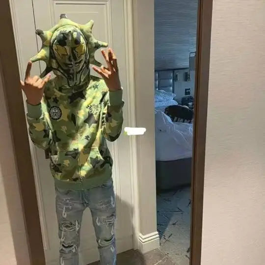 Skeleton Print Hoodie Cosplay Costume Zipper Jacket Long Sleeve Top Causal Hooded Sweatshirt Fashion Streetwear for Adult