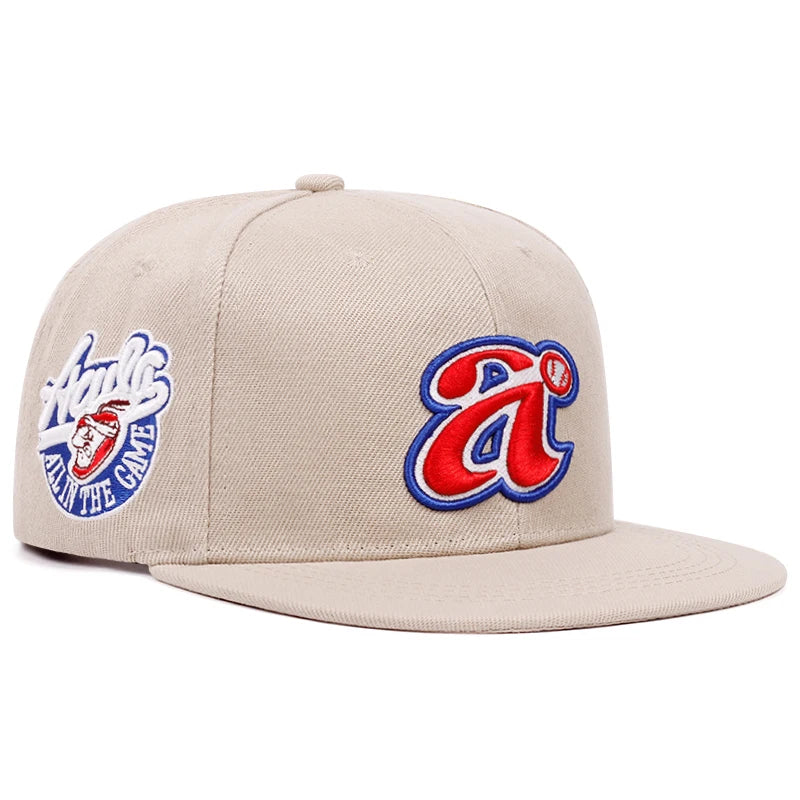 2025 Trend New Flat brimmed Hat with letter A Embroidered Personalized Street Hip Hop Hat Outdoor Sunshade Baseball Hat Unisex