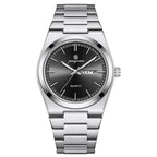 PAAZOMU 2026 New Sleek Silver Stainless Steel Quartz Watch with Striking Blue Sunburst Dial, Day-Date Window, and Luminous Hands