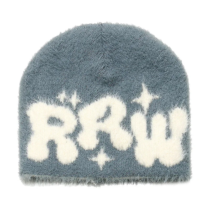 New Ins Popular Unisex Autumn Funny Hat Mink Fur Winter Women's Cap With Letter Beanies Hat Men Warm Soft Skullies Bonnets Gift