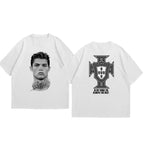 Cristiano Ronaldo Soccer Superstar Fashion Print Short Sleeve Cotton T-shirt Men Women Worn American Style Summer Retro Trend