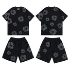 DENIM TEARS Summer Hot Selling European and American Fashion Hip Hop Printed Short Sleeve Set High Street Loose Sportswear
