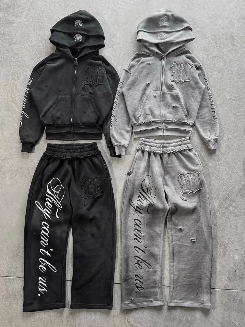 Y2K Fashion High Street trend Hip-hop letter pattern zipper men hoodies American rock retro Harajuku punk sweatshirts