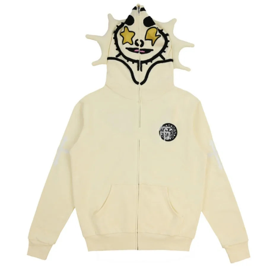 Skeleton Print Hoodie Cosplay Costume Zipper Jacket Long Sleeve Top Causal Hooded Sweatshirt Fashion Streetwear for Adult