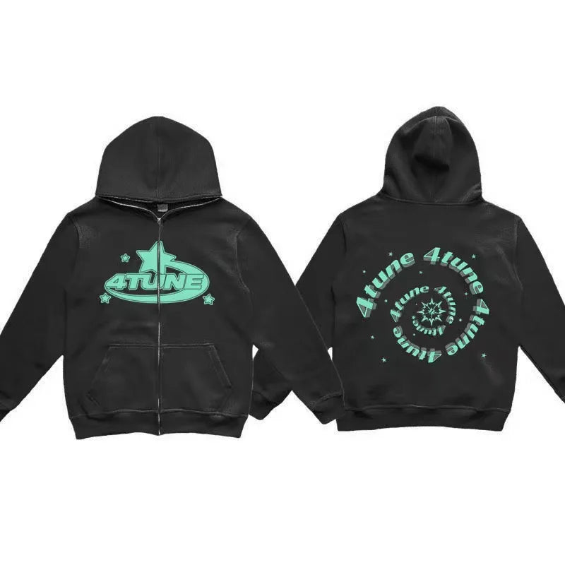 Dark Sport Hoodie Zipper Men's Large Size Couple Gothic Harajuku Streetwear Printed Loose Fit Long Sleeve Sweatshirt