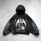 Retro Gothic Graphic Print Hip Hop Hoodie for Men Y2k Grunge Punk Casual Loose Pullover Women Streetwear Sweatshirt Hoodies