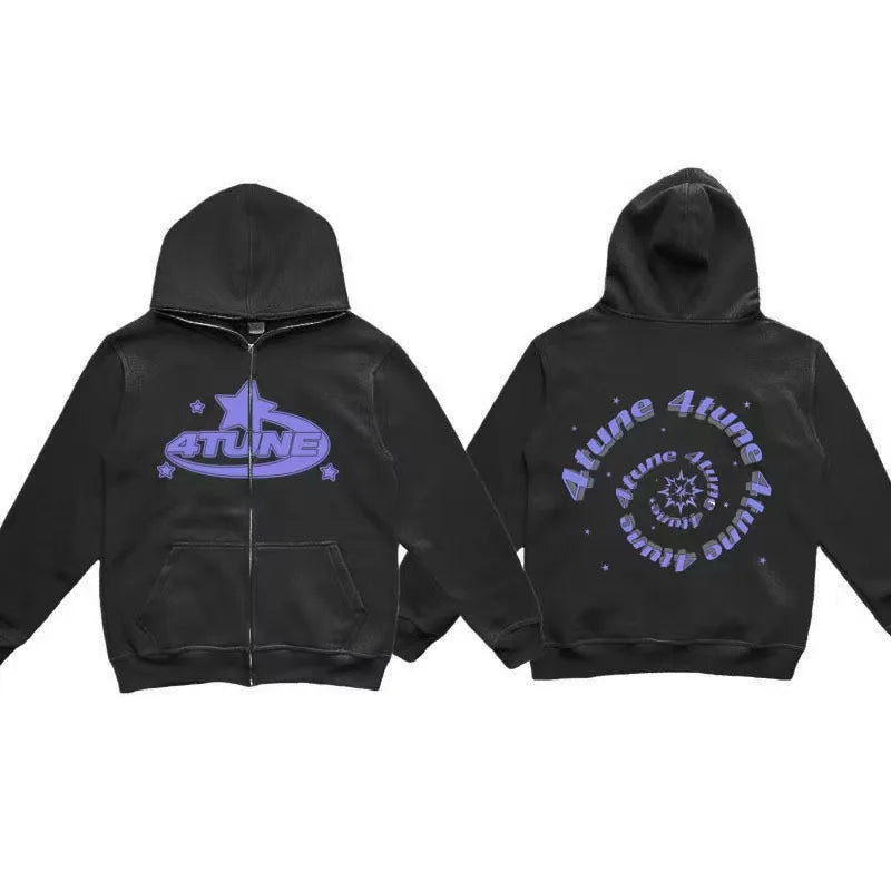 Dark Sport Hoodie Zipper Men's Large Size Couple Gothic Harajuku Streetwear Printed Loose Fit Long Sleeve Sweatshirt