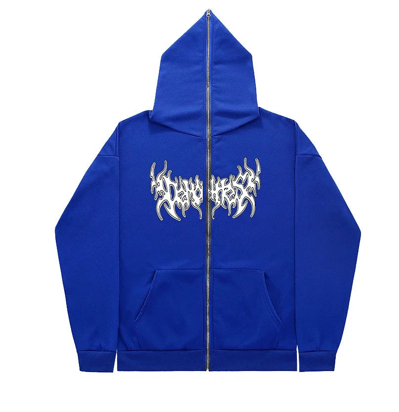 Grunge Zip Up Hoodie Streetwear Letter Printed Long Sleeved Sweatshirt Gothic Punk Y2k Autumn/Winter Men's Hoodie Men's Top
