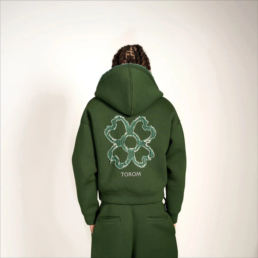 European Street Style Four-Leaf Clover Men's Oversized Activewear Set, Unisex Fit Zip-Up Hoodie Multi-Color Trendy Two-Piece Set