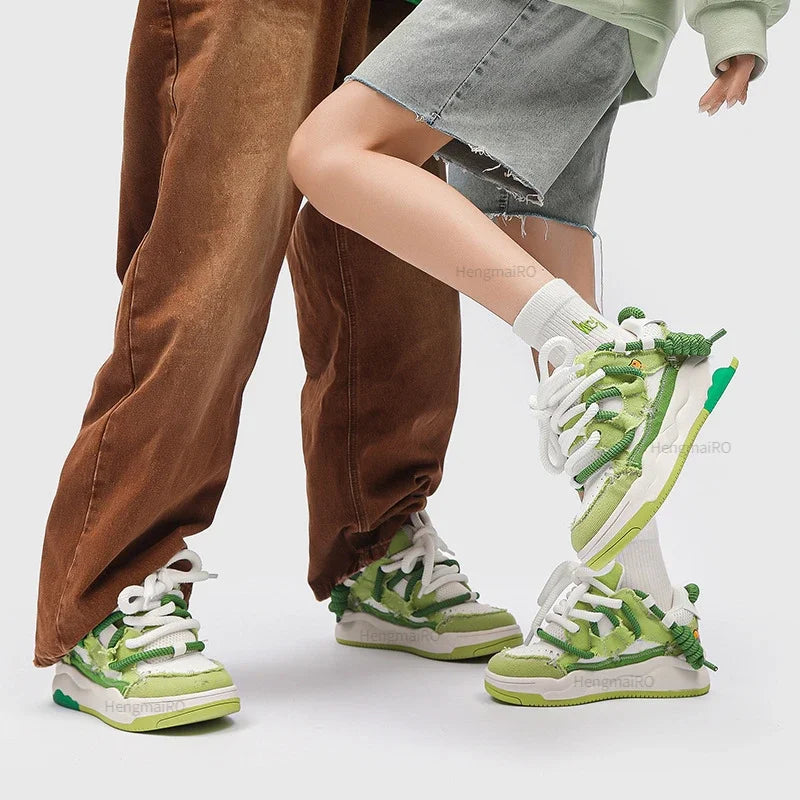 Women Shoes for Men Tennis Retro Y2K Punk Canvas Leather Skateboard Shoes Fashion Male Sneakers Couple Outdoor Sport Casual Shoe