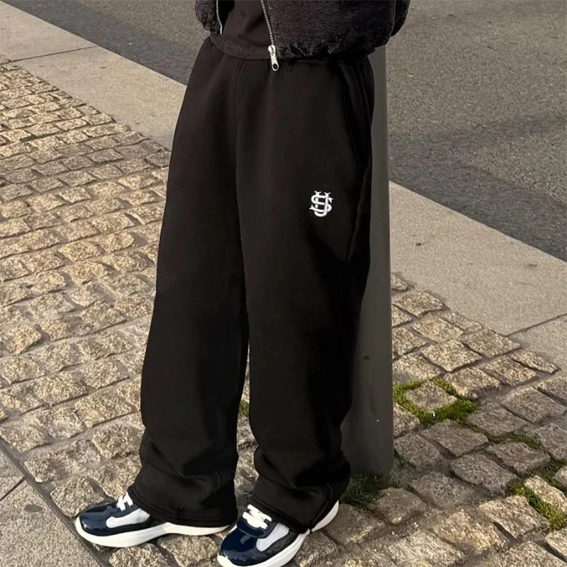 High Street Y2K Pants Mens Casual Trousers Hoodie Sets Streetwear Straight Sweatpants Loose Embroidery Hoodie Couple Trendy Suit