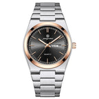PAAZOMU 2026 New Sleek Silver Stainless Steel Quartz Watch with Striking Blue Sunburst Dial, Day-Date Window, and Luminous Hands