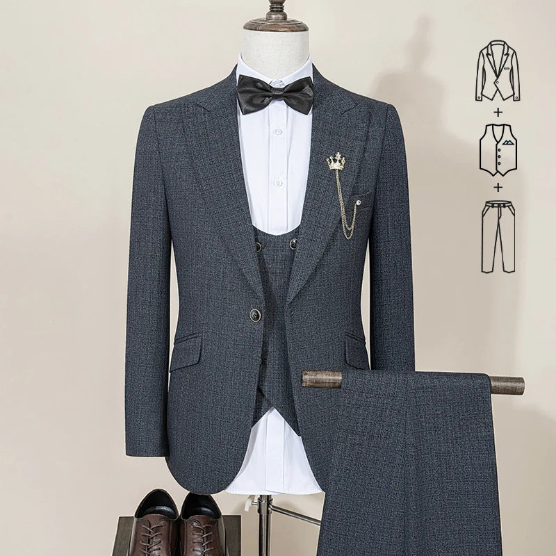 ST Cassy high quality full men's suits 3 pieces luxury Elegant Slim Fit Male Groom Wedding Party Dress Business Office costume