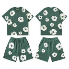 DENIM TEARS Summer Hot Selling European and American Fashion Hip Hop Printed Short Sleeve Set High Street Loose Sportswear