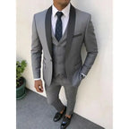3pcs Men'S Slim Fit Groomsmen Suit | Purple Jacket, Vest, Pants with Non-Stretch Fabric and Color Block Pattern