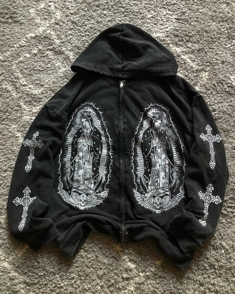 Y2K Fashion High Street trend Hip-hop letter pattern zipper men hoodies American rock retro Harajuku punk sweatshirts
