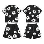 DENIM TEARS Summer Hot Selling European and American Fashion Hip Hop Printed Short Sleeve Set High Street Loose Sportswear
