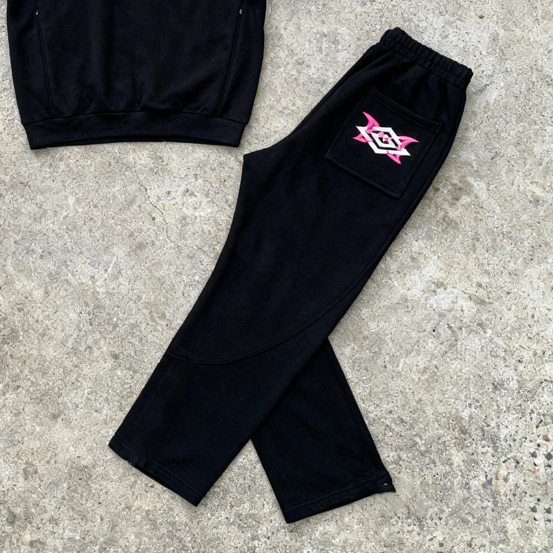 European and American street fashion punk hip-hop style men's Y2K Gothic Harajuku hooded pullover loose pants sports suit