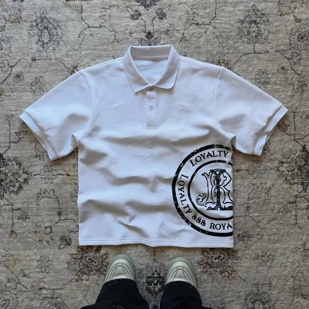 Men's Summer Retro American-style Trendy Men's Short-sleeved Polo Shirt with Letter Print Dark Street Style Outfit