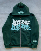 Zipper hooded sweatshirt with retro American letters suitable for men and women wearing Y2K jacket autumn/winter cardigan