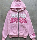 Zipper hooded sweatshirt with retro American letters suitable for men and women wearing Y2K jacket autumn/winter cardigan