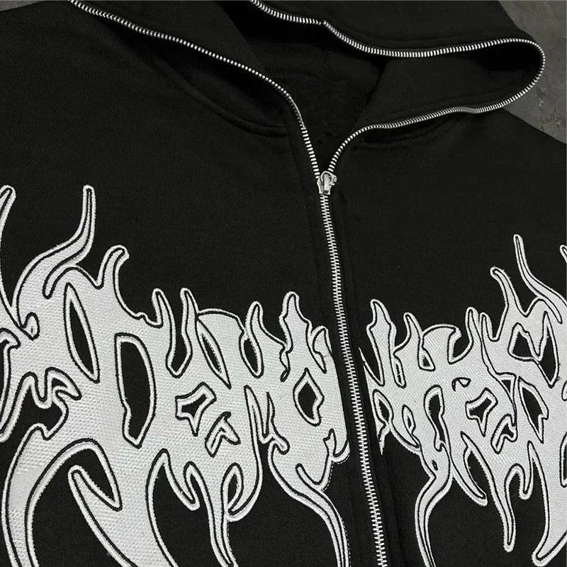 Grunge Zip Up Hoodie Streetwear Letter Printed Long Sleeved Sweatshirt Gothic Punk Y2k Autumn/Winter Men's Hoodie Men's Top