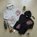 Oversized Sakura Cherry Blossom Tree Hoodie Pants Set Gray Tracksuit with Japanese Floral Design Trendy Y2K Streetwear Fashion