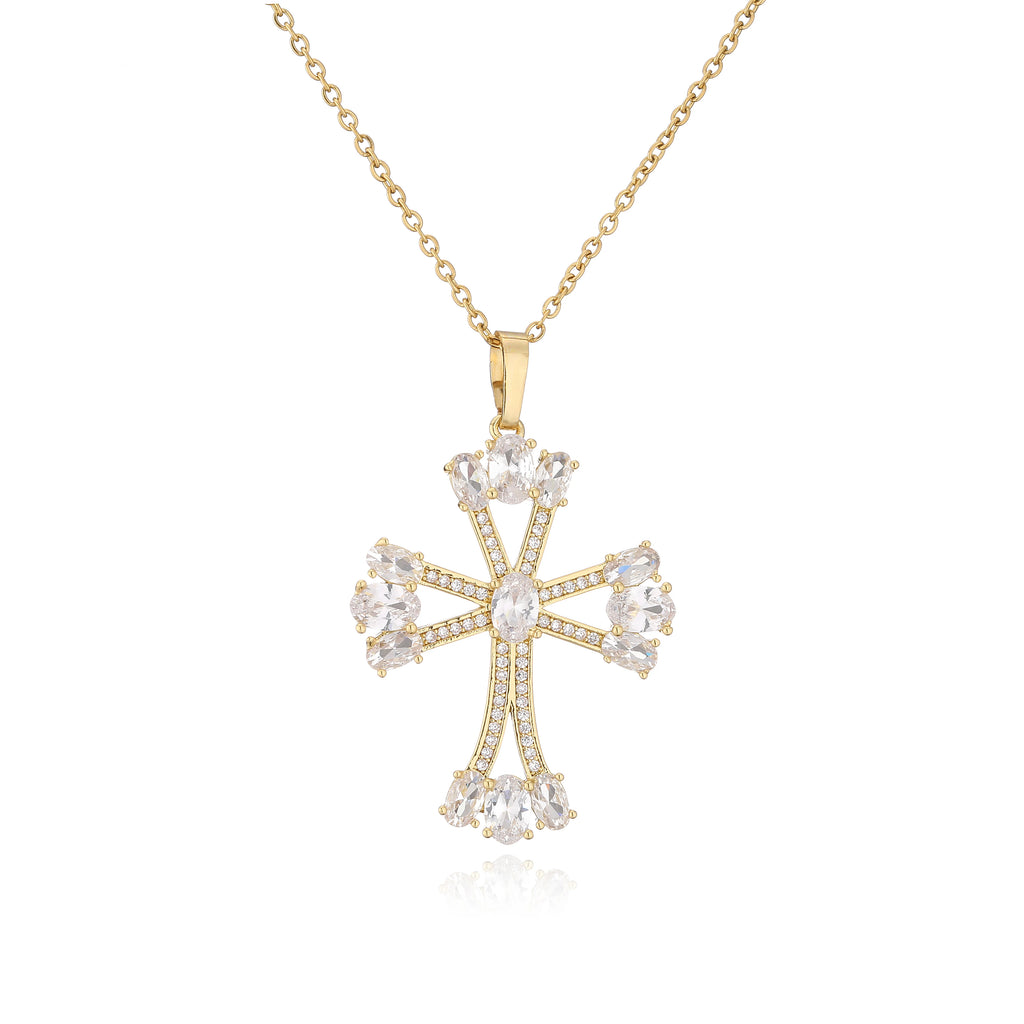 HECHENG,High Quality Crystal Shiny Zirconia Cubic Zircon Necklace Pendant Cross Jesus Christ Gold Colour Jewelry Gift for Women
