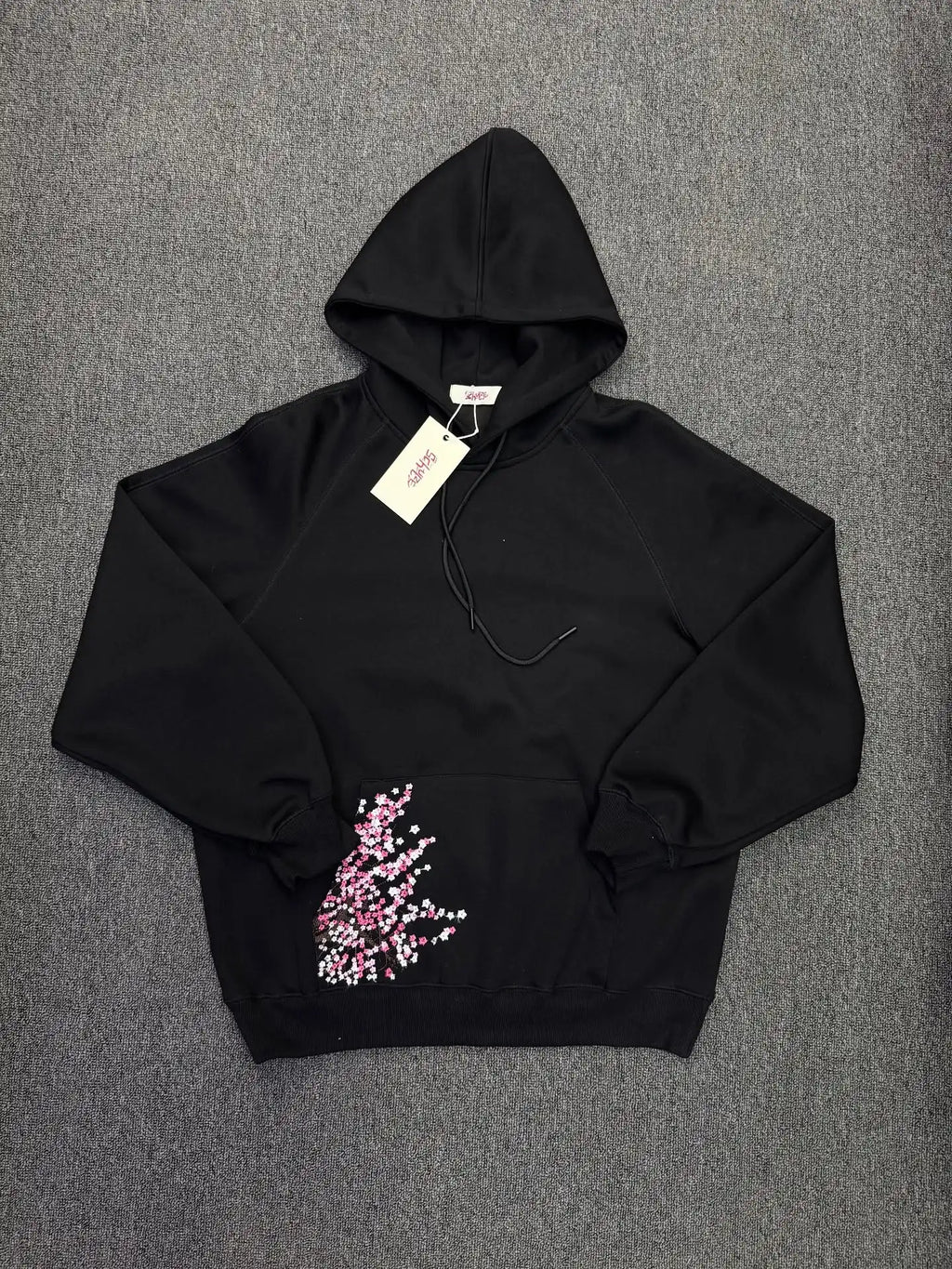 Oversized Sakura Cherry Blossom Tree Hoodie Pants Set Gray Tracksuit with Japanese Floral Design Trendy Y2K Streetwear Fashion