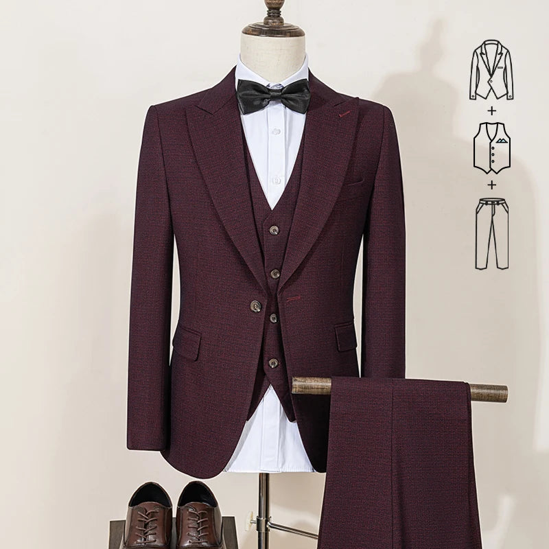 ST Cassy high quality full men's suits 3 pieces luxury Elegant Slim Fit Male Groom Wedding Party Dress Business Office costume