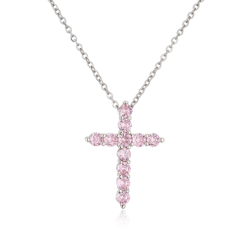HECHENG,High Quality Crystal Shiny Zirconia Cubic Zircon Necklace Pendant Cross Jesus Christ Gold Colour Jewelry Gift for Women