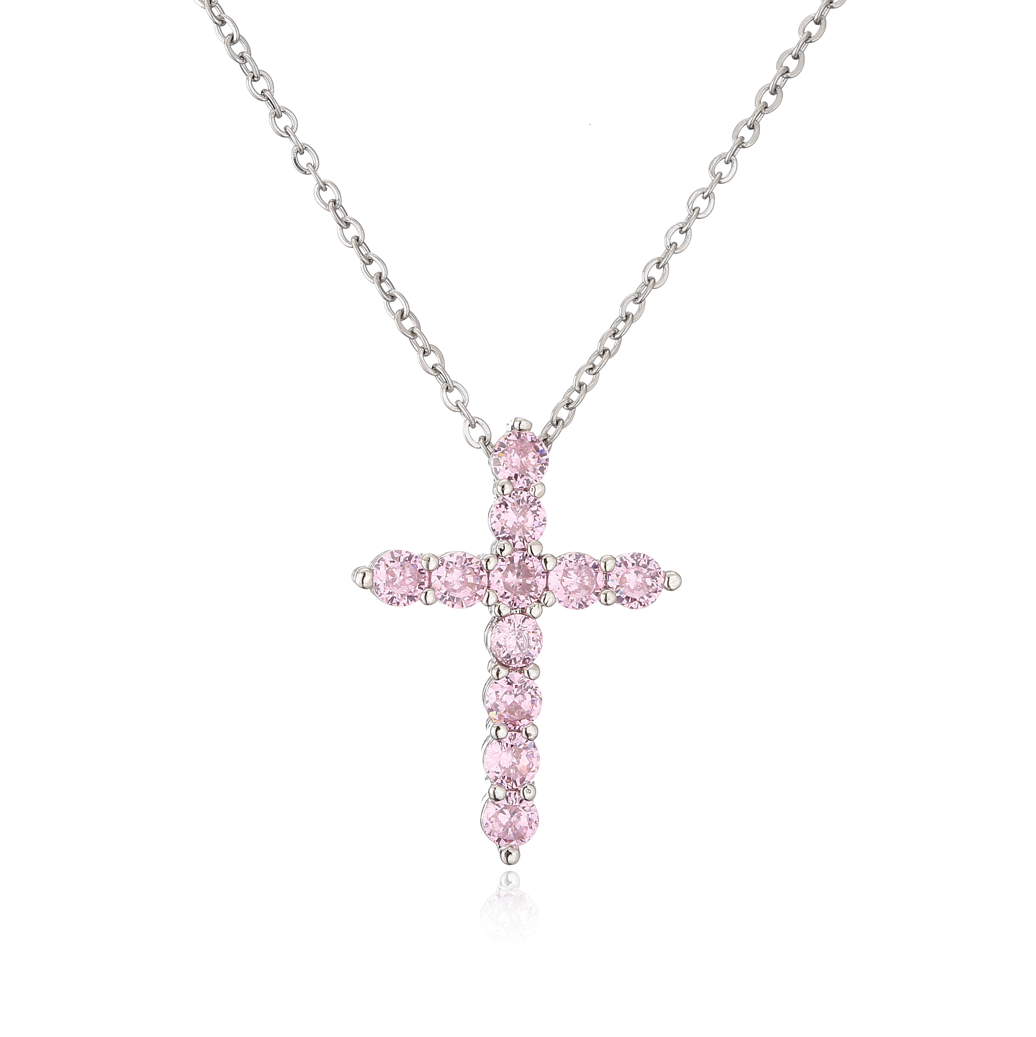 HECHENG,High Quality Crystal Shiny Zirconia Cubic Zircon Necklace Pendant Cross Jesus Christ Gold Colour Jewelry Gift for Women
