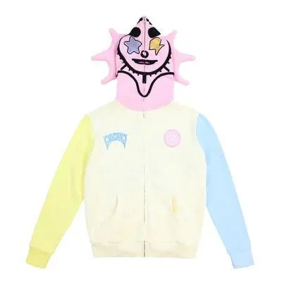 Skeleton Print Hoodie Cosplay Costume Zipper Jacket Long Sleeve Top Causal Hooded Sweatshirt Fashion Streetwear for Adult