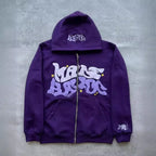 Zipper hooded sweatshirt with retro American letters suitable for men and women wearing Y2K jacket autumn/winter cardigan