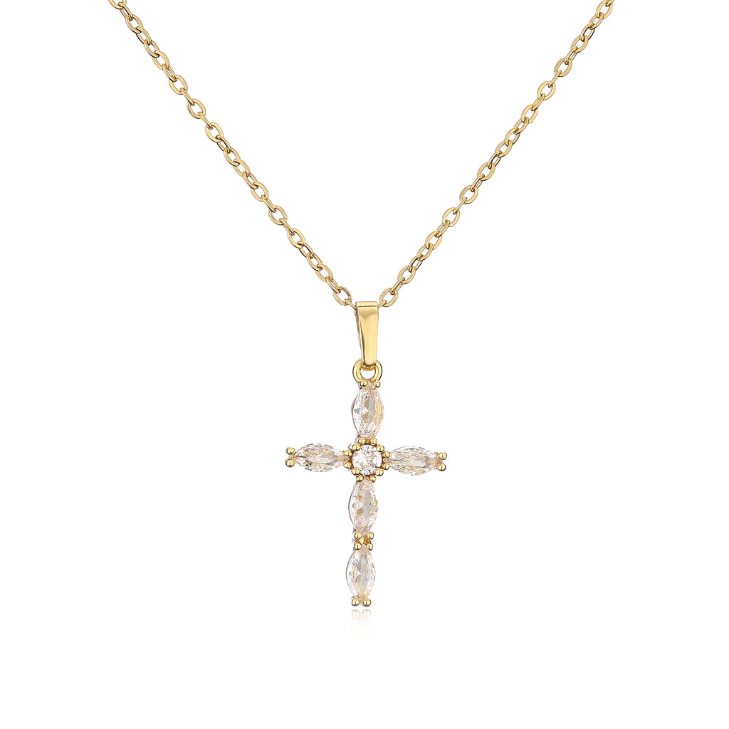 HECHENG,High Quality Crystal Shiny Zirconia Cubic Zircon Necklace Pendant Cross Jesus Christ Gold Colour Jewelry Gift for Women