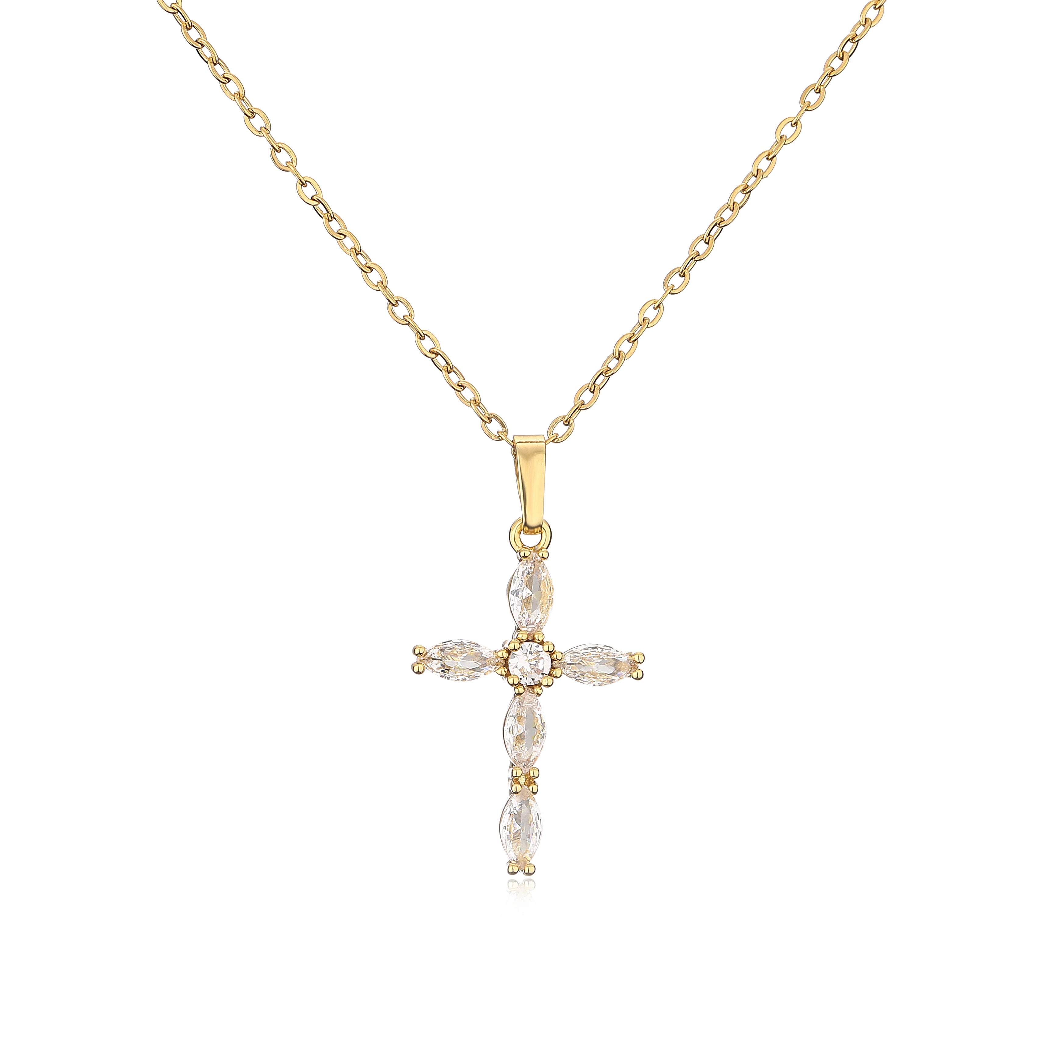 HECHENG,High Quality Crystal Shiny Zirconia Cubic Zircon Necklace Pendant Cross Jesus Christ Gold Colour Jewelry Gift for Women